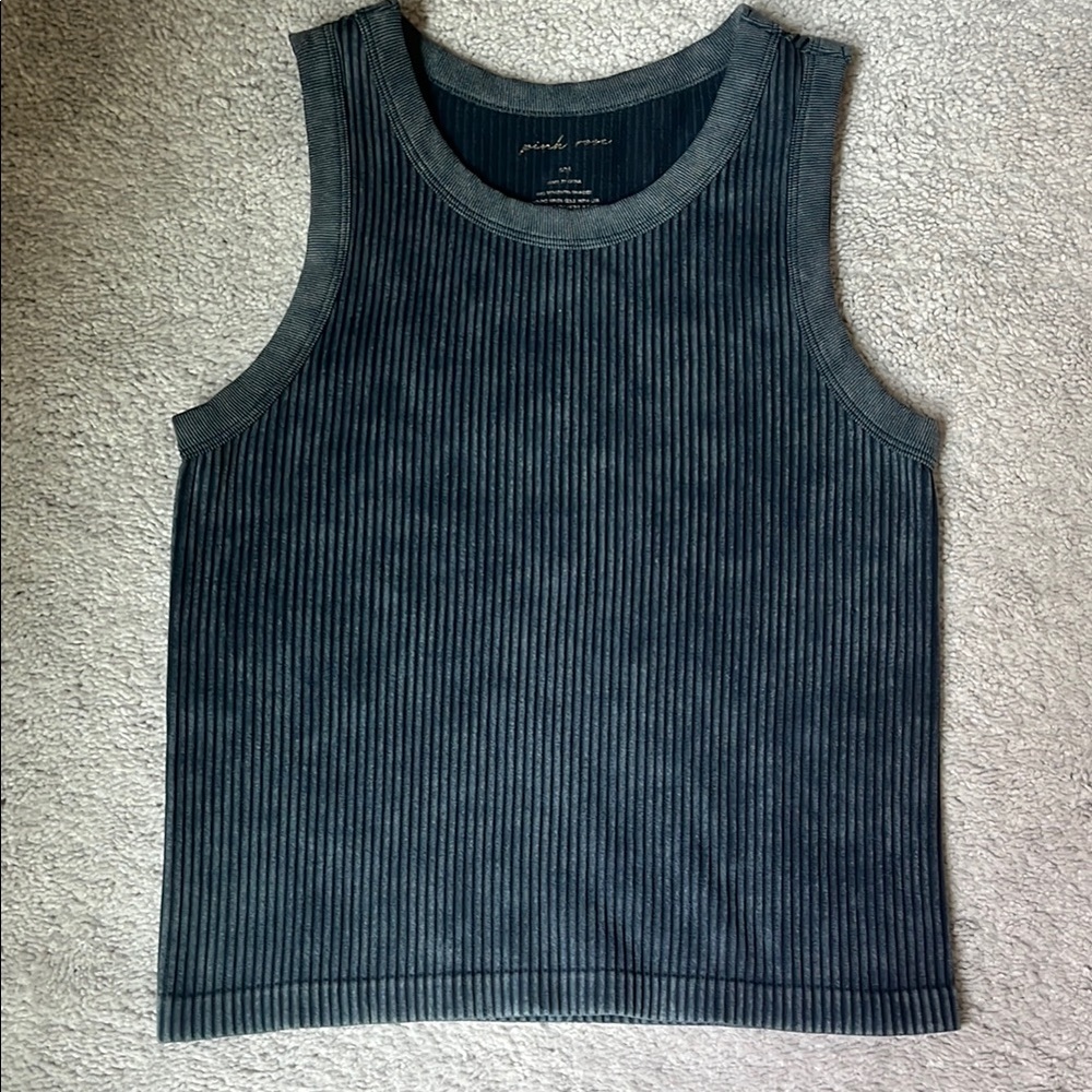 Pink Rose Dark Gray Ribbed Tank Top